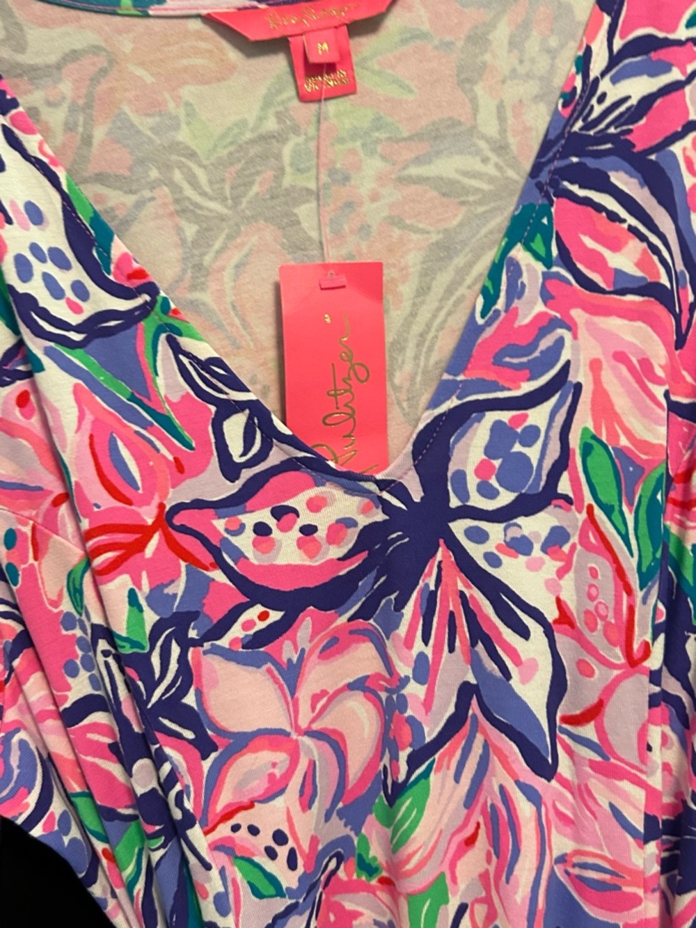 NWT Lilly Pulitzer NWT Pink Multi Floral V-Neck Dress L/S Size Medium Send Offer - Picture 2 of 6